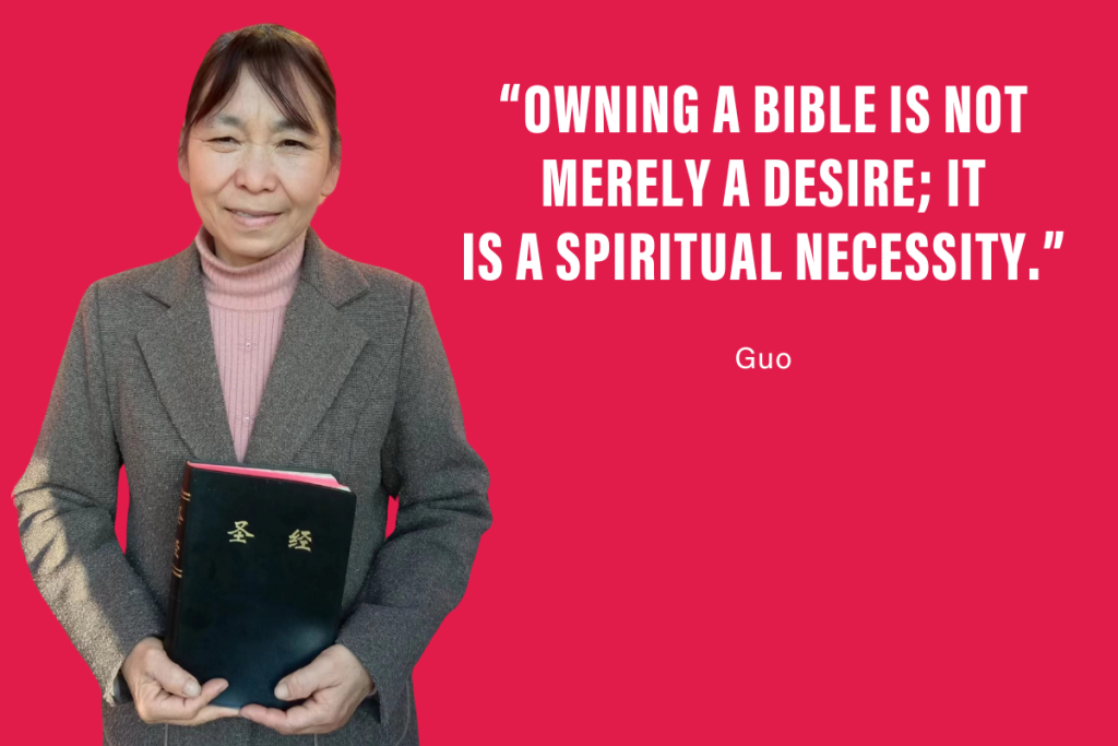 Guo with her precious Bible.
